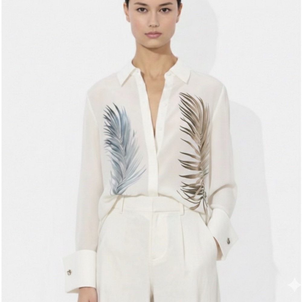 LAFAYETTE 148‎ NEW YORK
Porto Placed Palms Button-Front Cotton Blouse XS